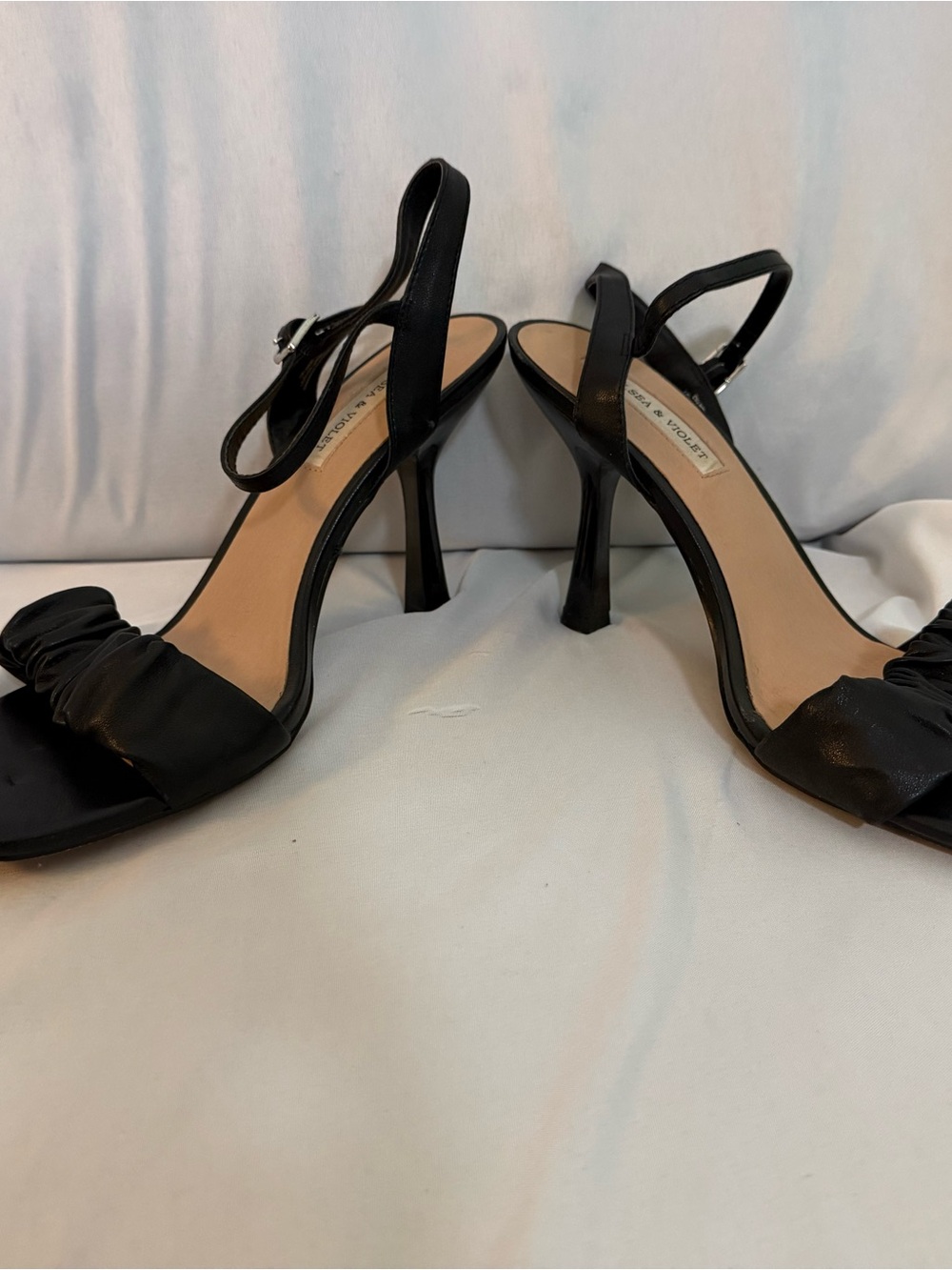 Chelsea & Violet Black Ruched Slingback Heels
